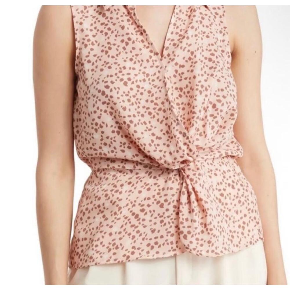 Pleione Women's Collared Pink Animal Print Peplum Wrap Top XS NWOT